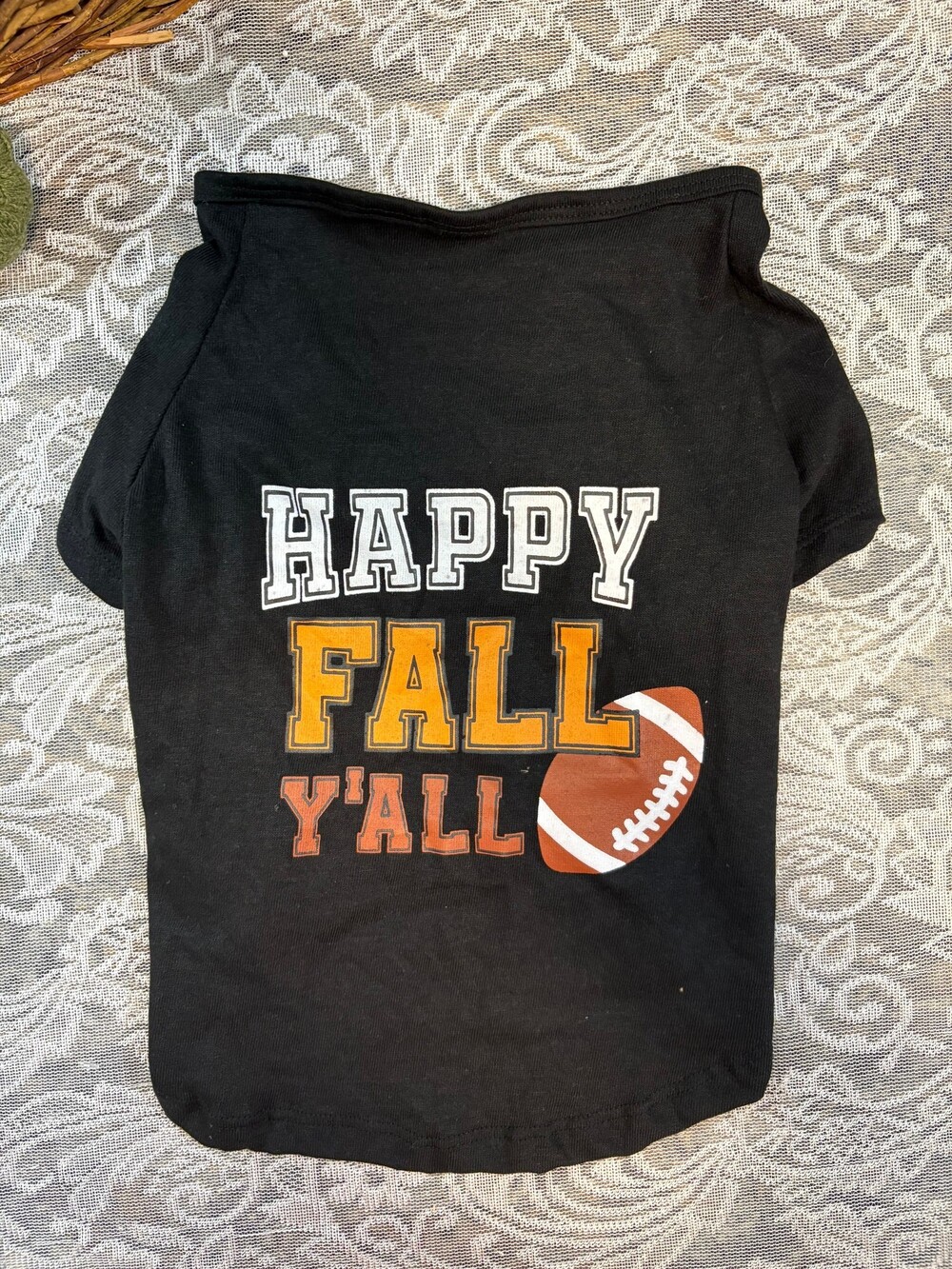 Mystic Apparel XL Black Cotton Dog T-Shirt Happy Fall Yall Football